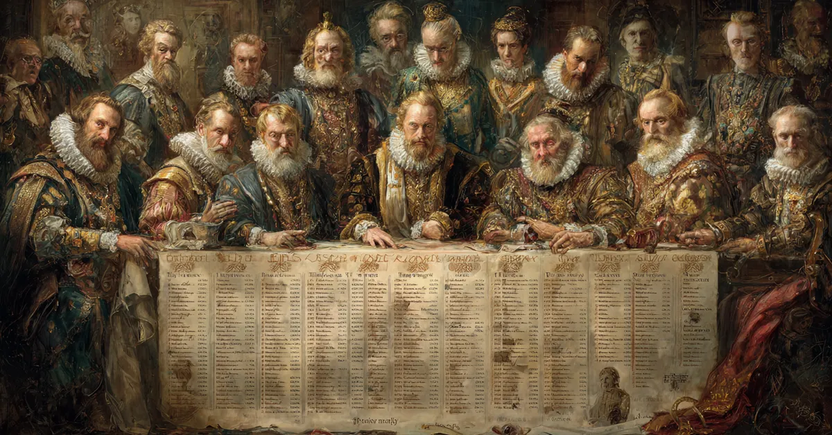 A scroll with portraits of key nobles arranged in rows supporting the idea of identifying characters in Henry IV Part 1 Character Matching