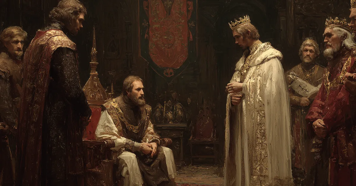 A private royal chamber where the king meets quietly with attendants showing intimate counsel in Richard II Act 1 Scene 4