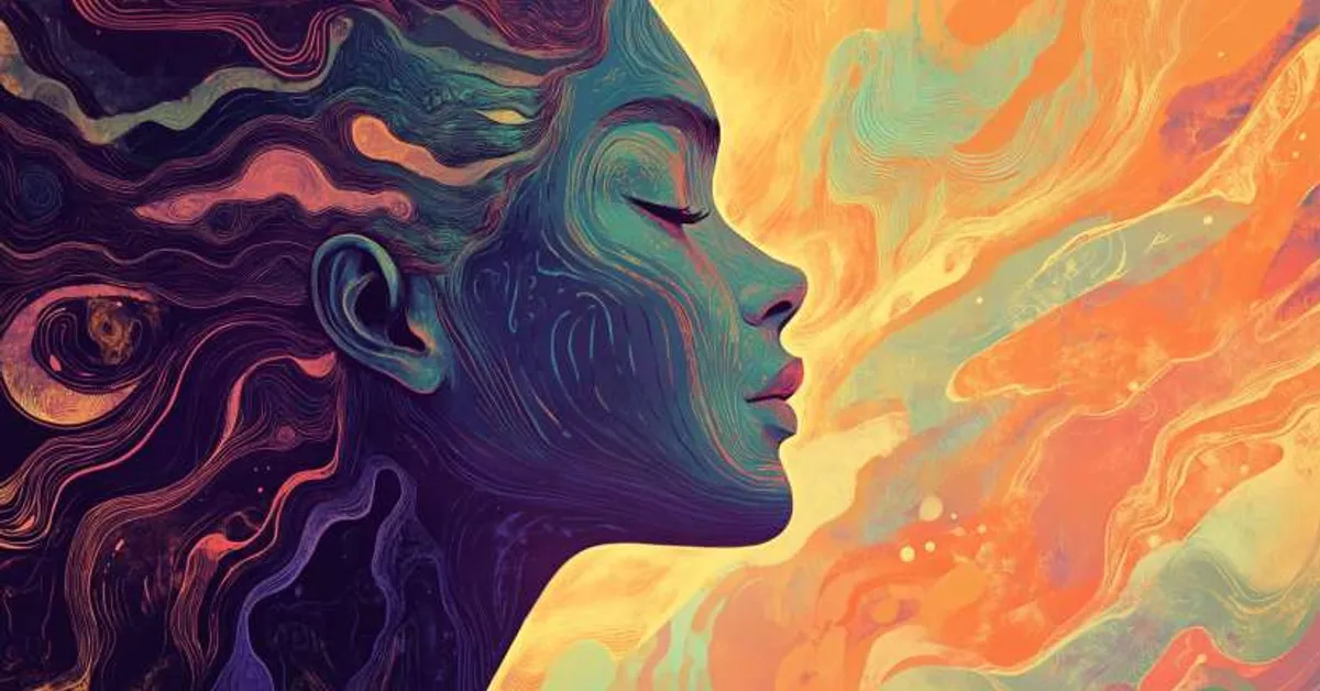 Profile of a woman with flowing hair against warm abstract light patterns conveying expression in A Wrinkle In Time Quote Identification Quiz.