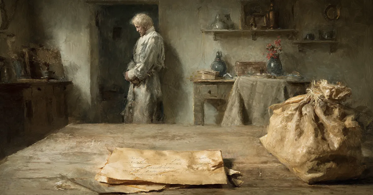A rural household room where a sealed letter lies opened on a wooden table while a worried figure stands nearby tying to the domestic tension in Henry IV Part 2 Act 2 Scene 3