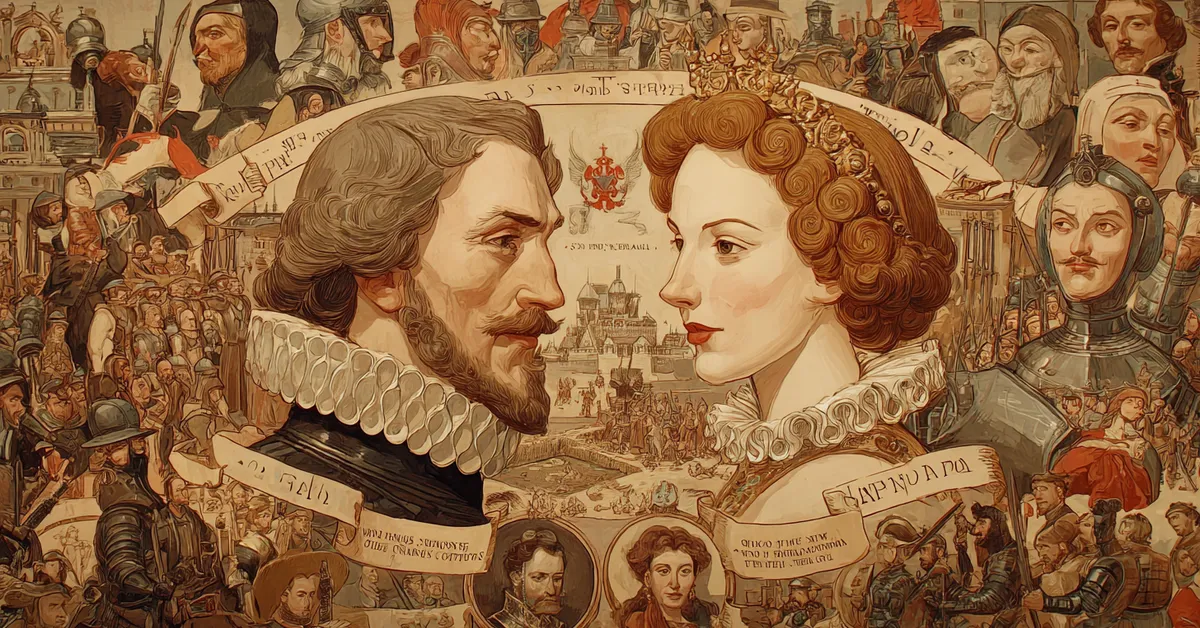 A scroll displaying portraits of major warriors and nobles aiding Troilus and Cressida character matching