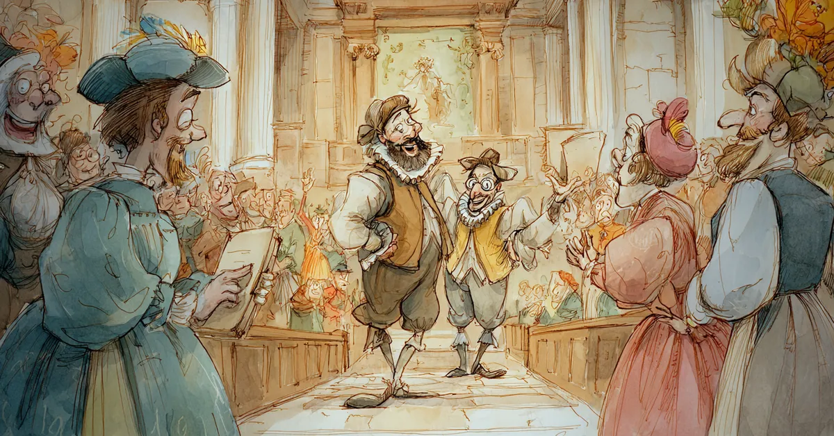 Petruchio storming the church wearing odd clothes at the wild wedding in Act 3 Scene 2