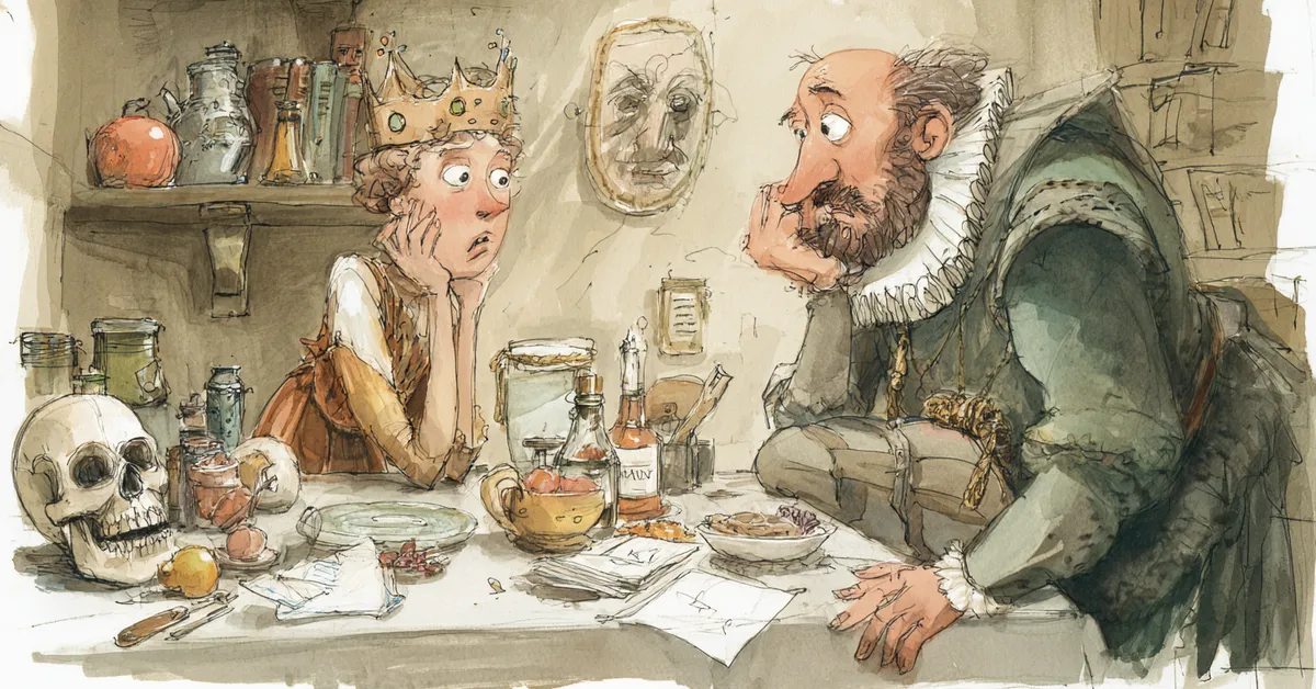 Katherina pleading for food as Petruchio tests her patience in Act 4 Scene 3