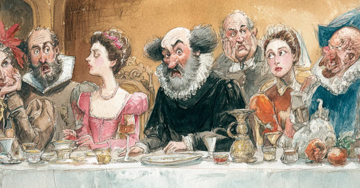 Banquet scene where Katherina delivers her obedience speech before astonished guests in Act 5 Scene 2