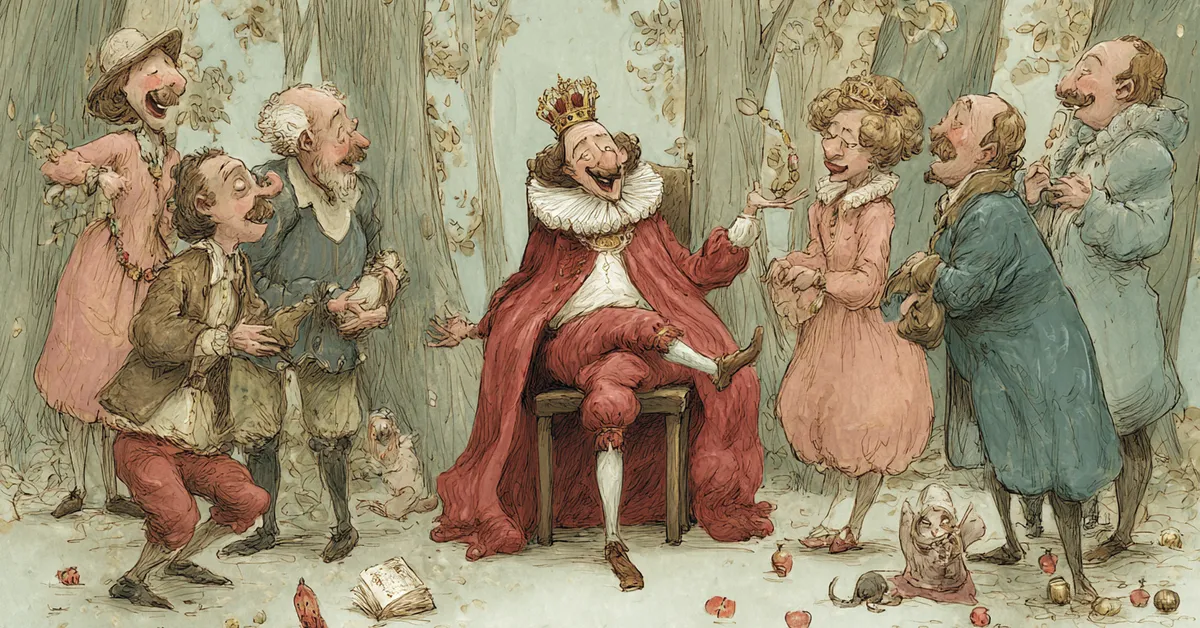 Christopher Sly waking dressed as a lord surrounded by servants in Induction Scene 2 of The Taming Of The Shrew