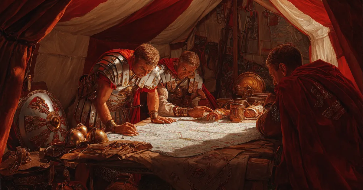 A generals tent where commanders study a war map capturing the planning in The Tragedy Of Julius Caesar Act 4 Scene 1