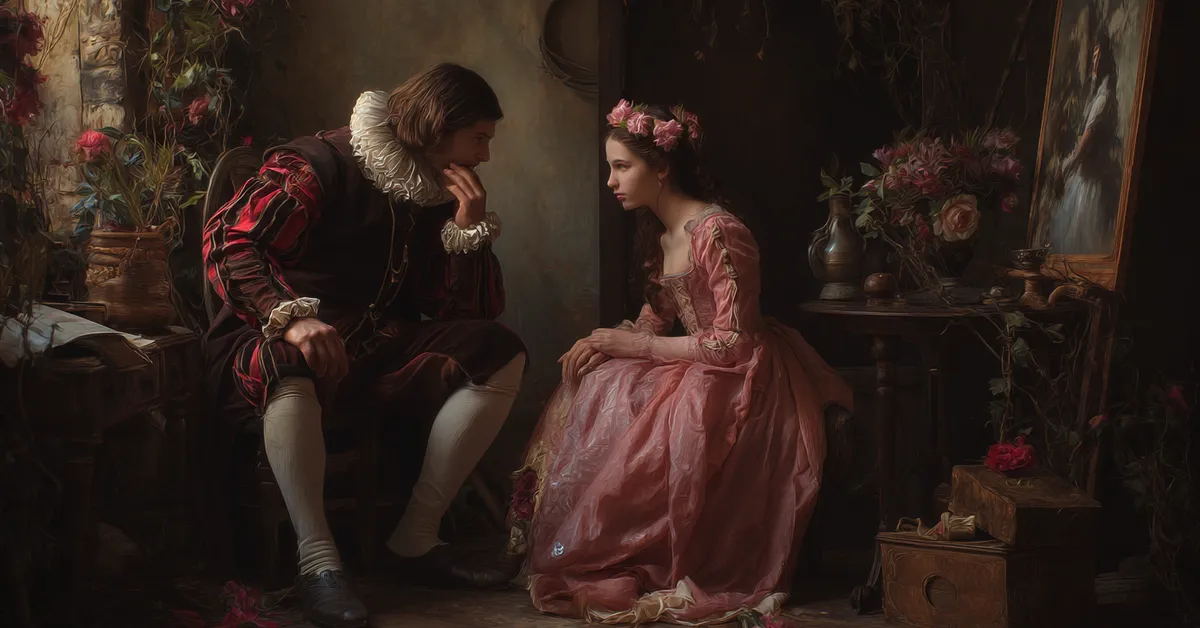 Proteus confessing his deceit to Julia�s portrait as betrayal begins to unfold in Act 2 of The Two Gentlemen Of Verona