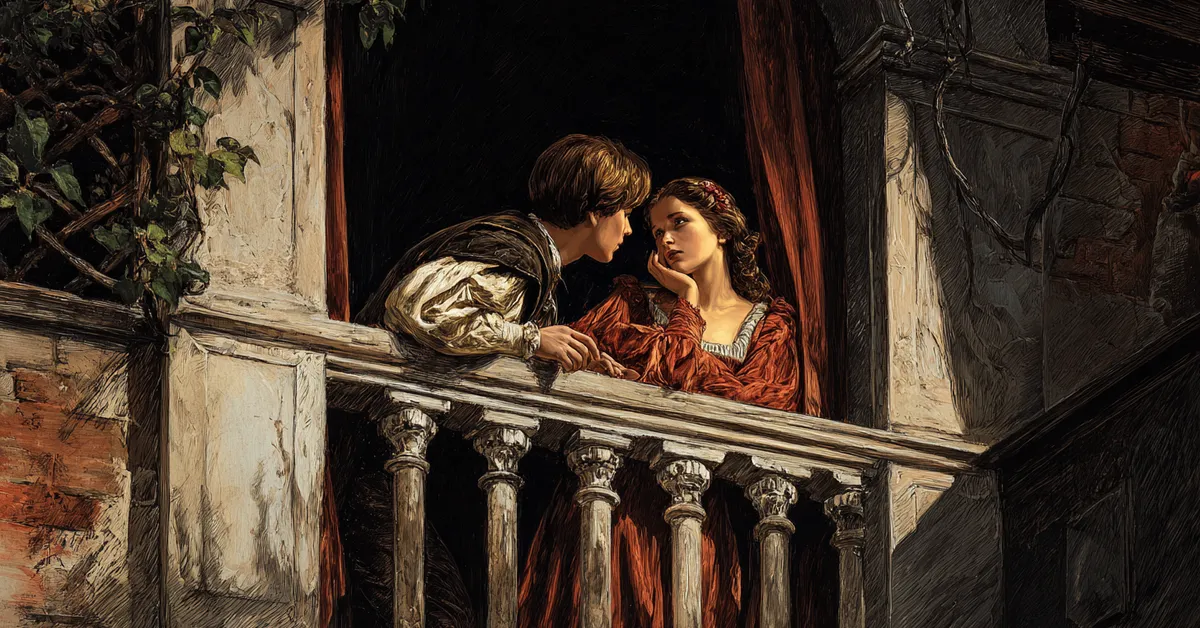 Romeo secretly watches Juliet on her balcony at night as they confess their forbidden love and vow to be together despite their feuding families.