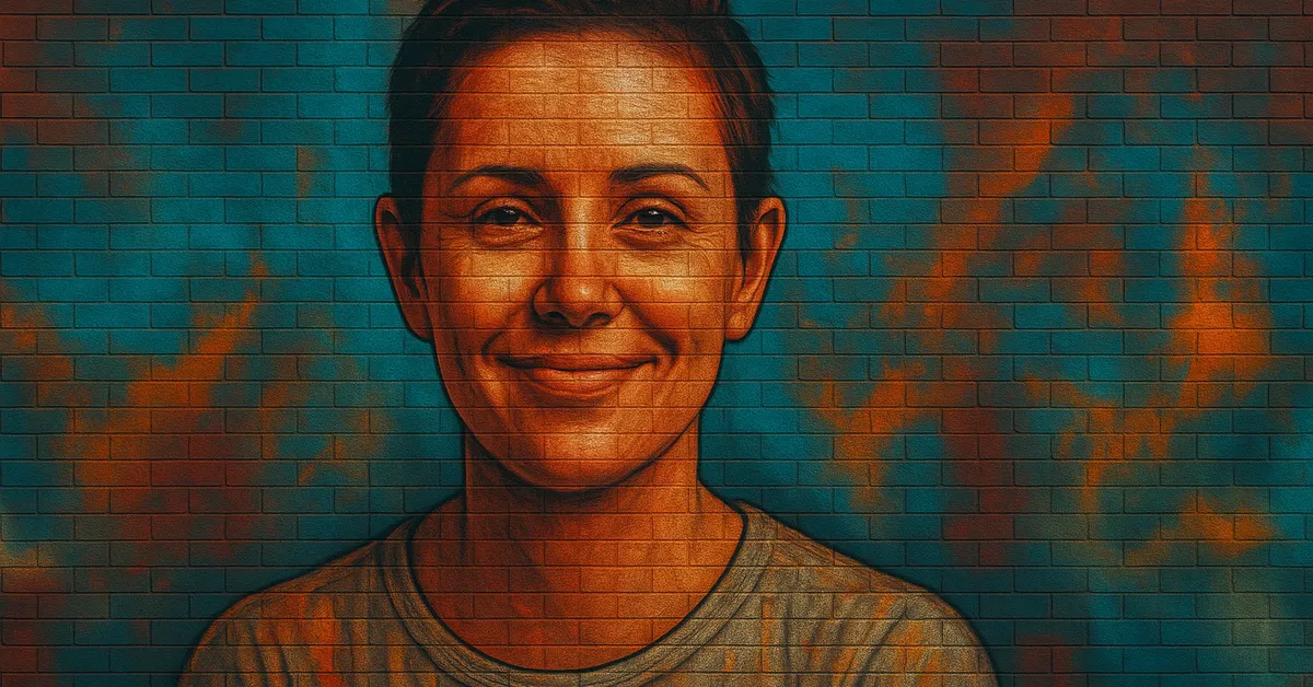 hyper-realistic painting of Alice Longbottom, a woman with short cropped hair and a warm kind smile radiating the gentle strength of a dedicated auror