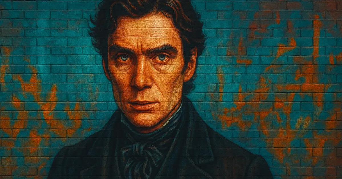 mural of Arcturus Black, a handsome wizard with piercing blue eyes and dark wavy hair wearing a Victorian-style cravat and coat befitting the Head of the Noble and Most Ancient House of Black