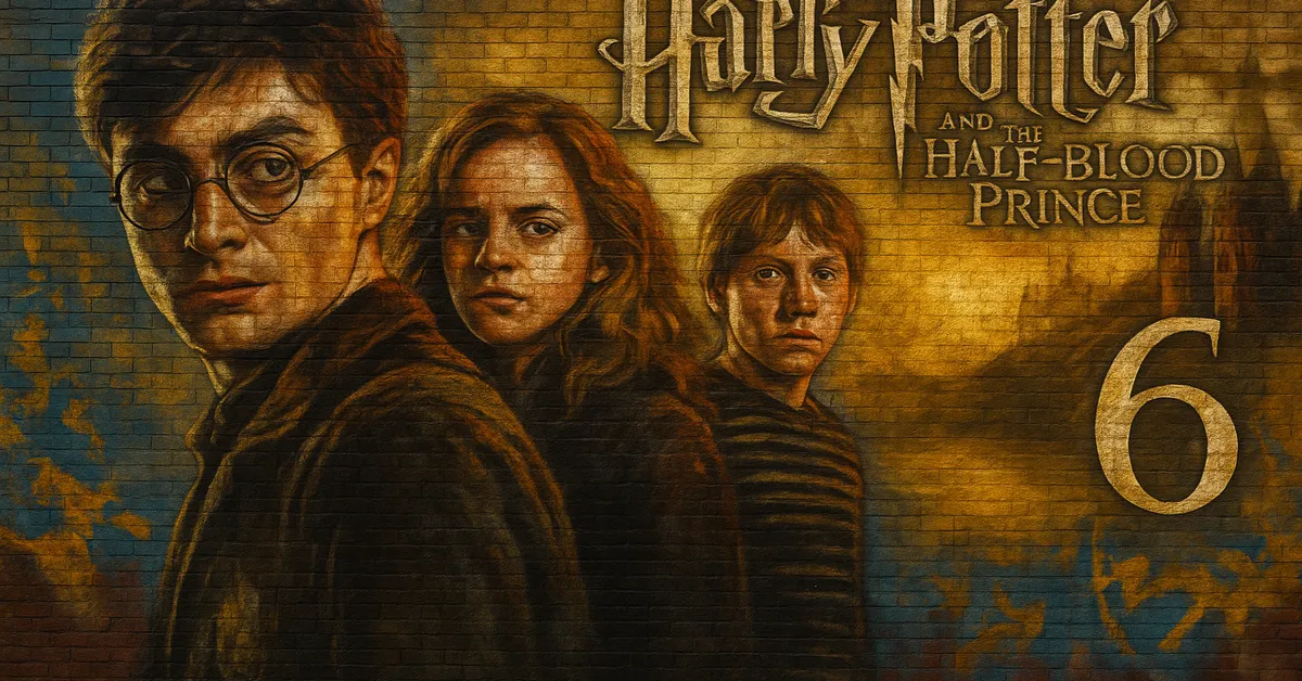 A mural of Harry Ron and Hermione from Part 2 of the Deathly Hallows with Hogwarts burning in the background