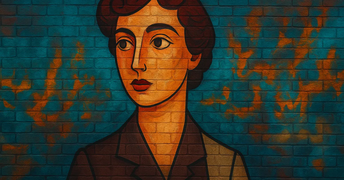 hyper-realistic mural of Emmeline Vance, a stately witch with dark hair and striking features wearing a high-collared coat
