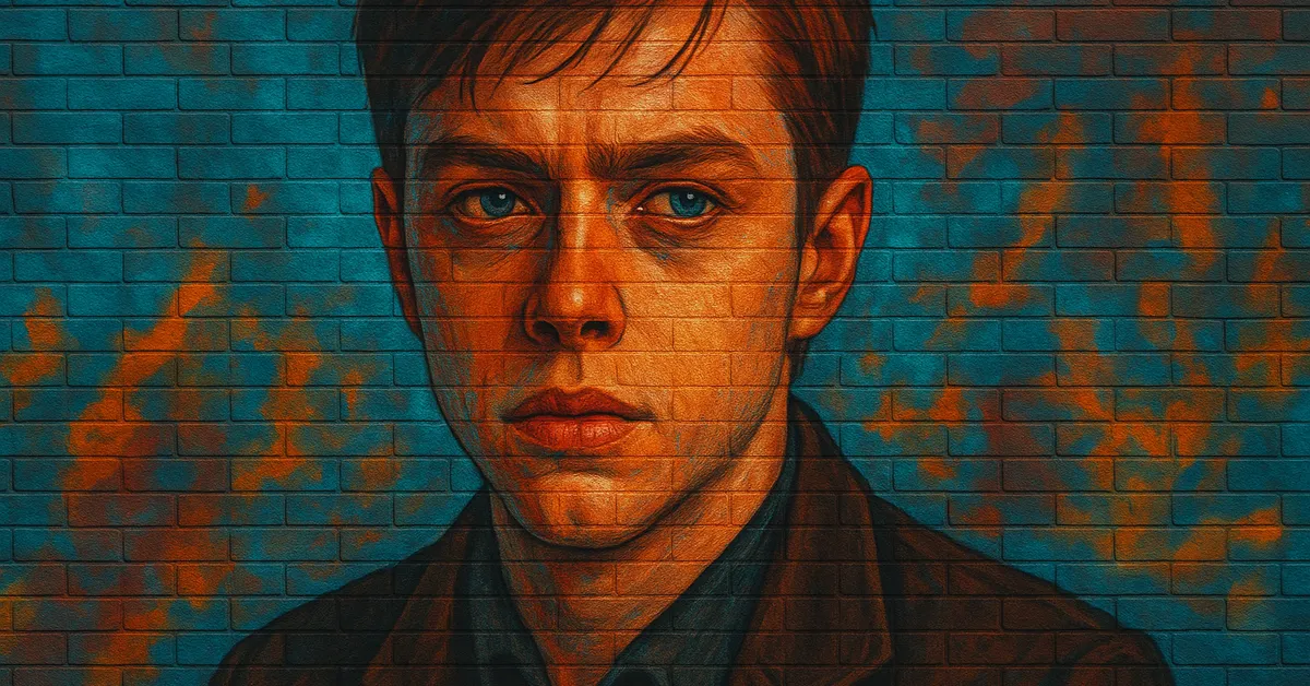 graffiti portrait of evan rosier a young man with sharp features and a cold intense stare wearing a dark coat typical of a death eater during the first wizarding war