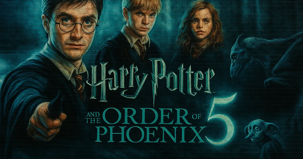 A mural of Harry Hermione and Ron standing together with warm golden light behind them