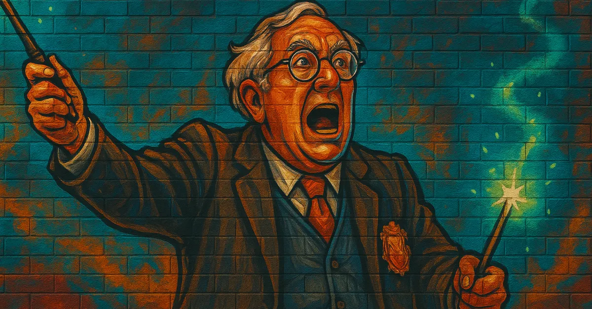 painting of Herbert Chorley depicting a man in a suit and glasses looking panicked and shouting while holding a sparking wand