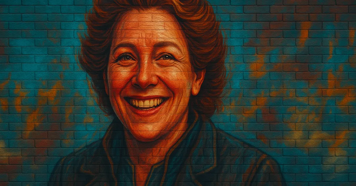 hyper-realistic mural of Isidora Morganach, a witch extracting silvery strands of pain with a wand and an intense expression painted on brick