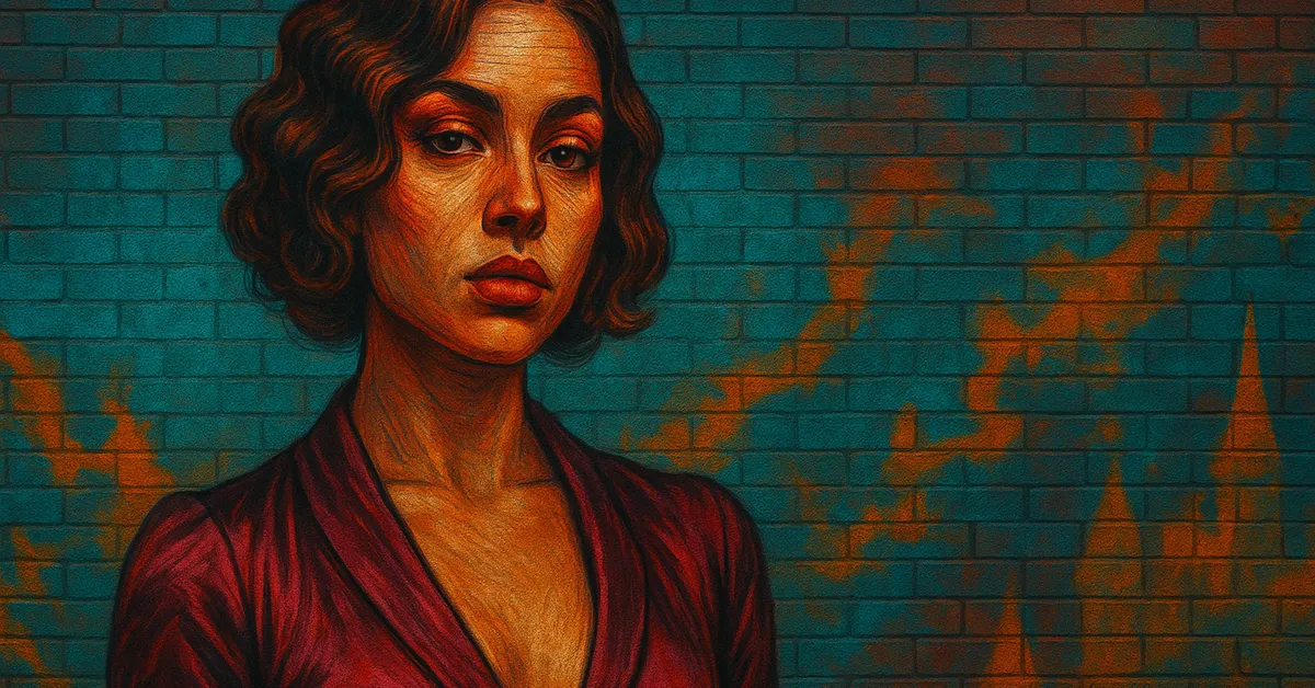 hyper-realistic painting of Leta Lestrange, a beautiful woman with wavy dark hair and a sorrowful expression wearing a vintage maroon dress