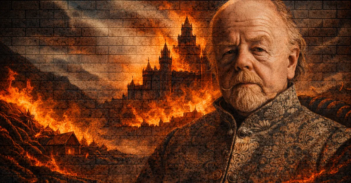 Mace Tyrell, sitting in his oversized chair, bald, and looking bored as the castles and land go up in flames
