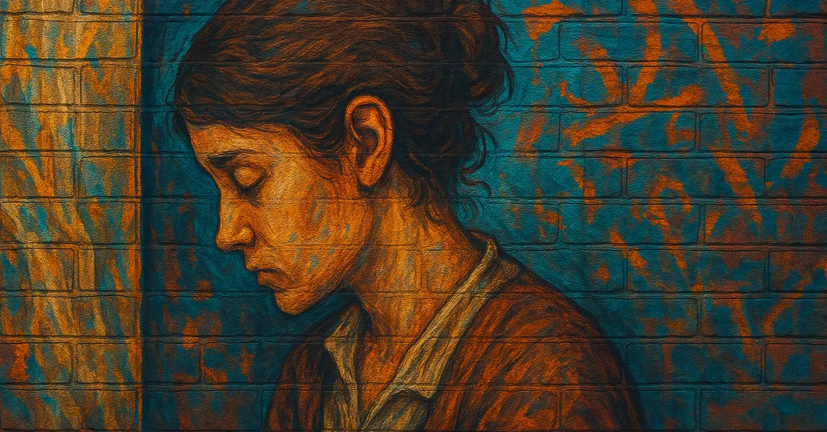 painting of Merope Riddle depicting a woman with messy hair looking down in profile with a look of deep despair and poverty before her death