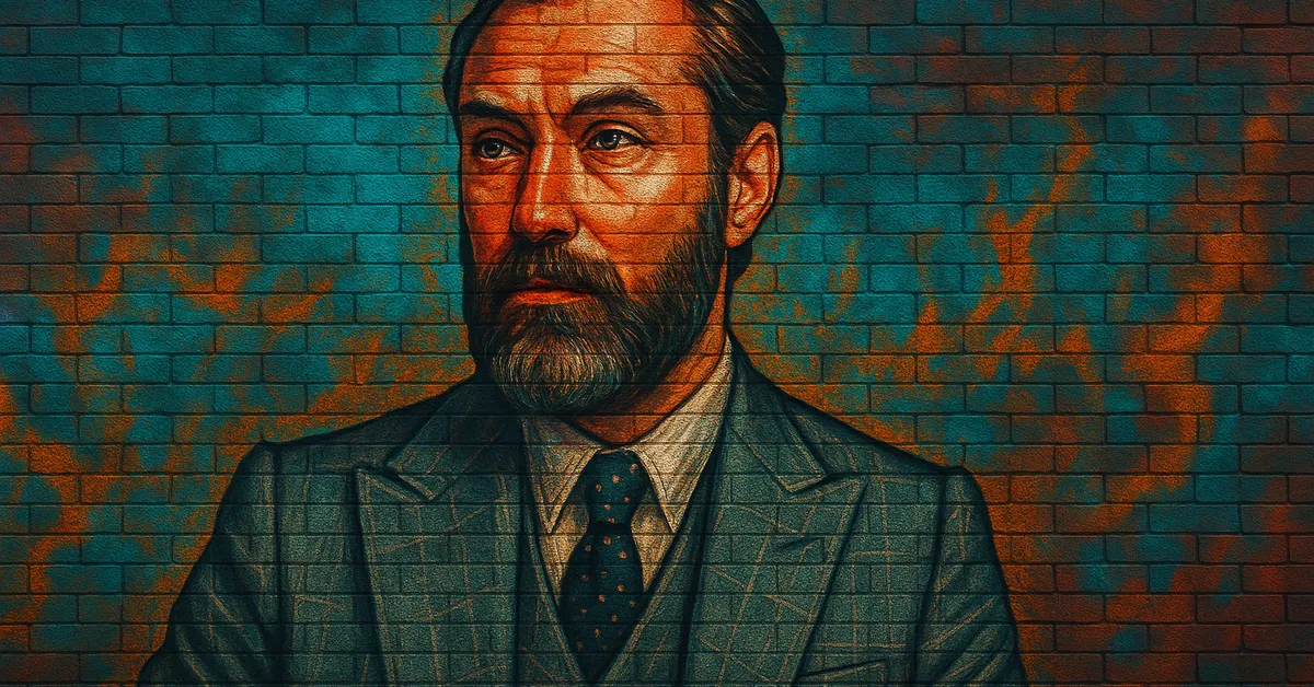 hyper-realistic street art of Percival Dumbledore, a bearded man with a warm smile wearing a flat cap and coat