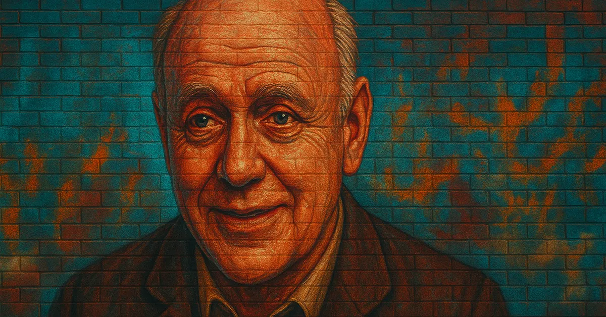 hyper-realistic painting of Professor Herbert Beery, a bald elderly man with kind blue eyes and a warm expression