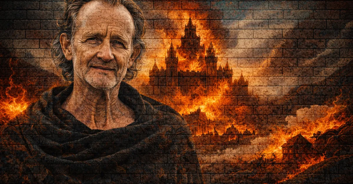 Qyburn looks and thinks, wearing a black robe of a man with knowledge, knowing he could prevent the fires behind him