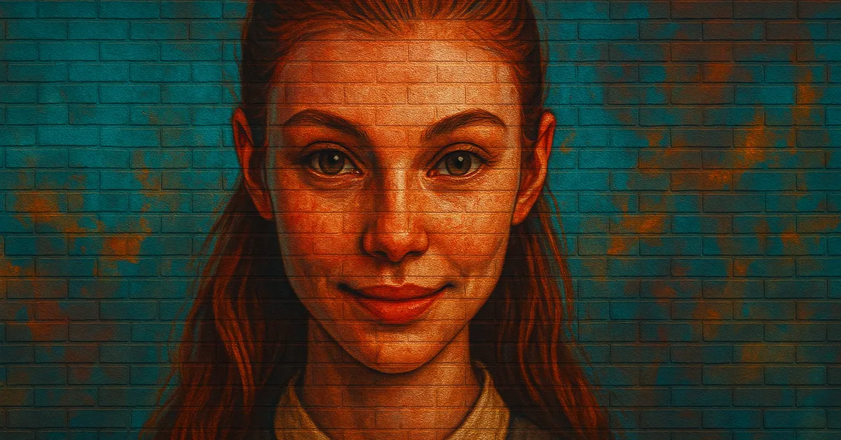 painting of Rose Zeller, a young student with long reddish-brown hair and a polite smile wearing a collared shirt