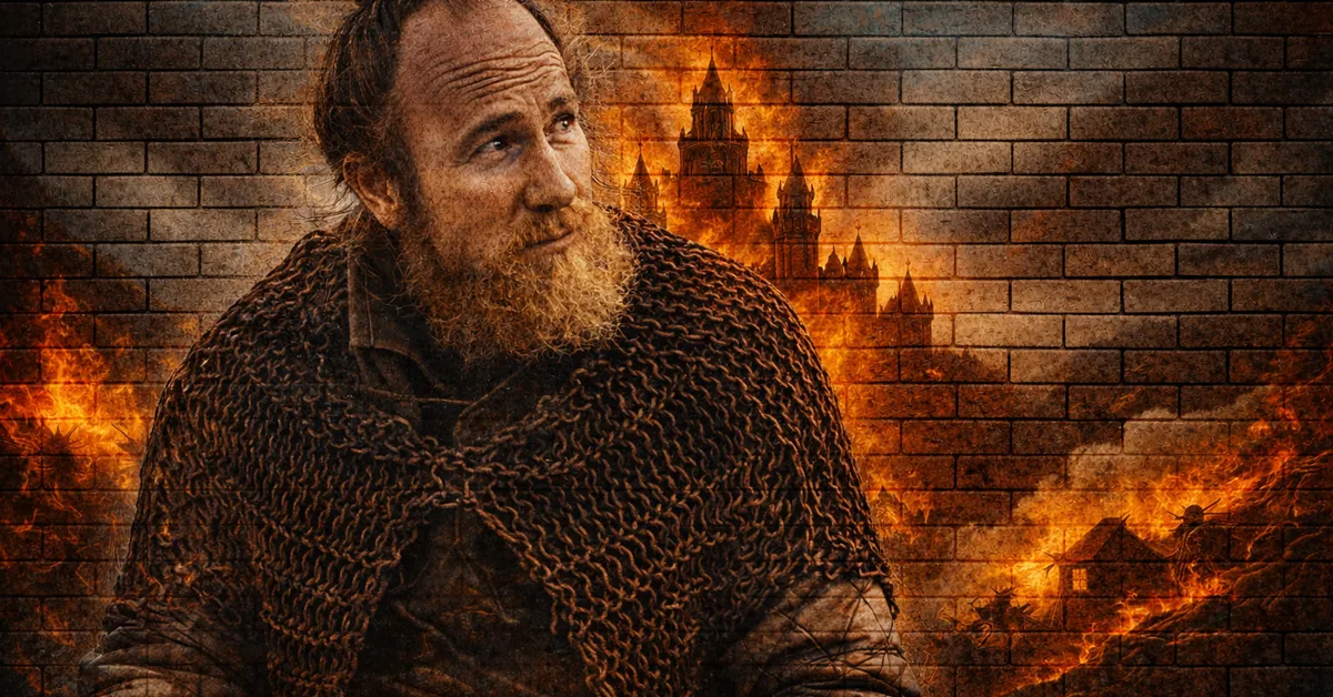 Thoros Of Myr ponders his life forward as the home burns in the background without stopping